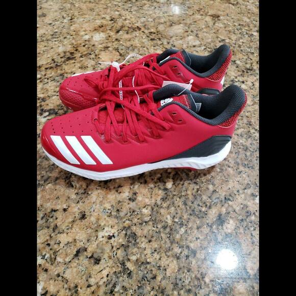 Adidas Mens Icon Bounce Mid Cleats Baseball Shoes Red Lace Up CG5242 6.5 New - Picture 2 of 6